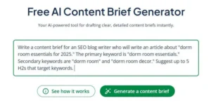 Screenshot of a prompt for Quillbot's free AI content brief generator