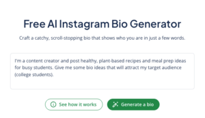 A screenshot of how to use Quillbot's free AI Instagram bio generator to create a list of ideas
