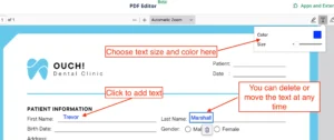 Screenshot of a PDF filled in with explanatory annotations