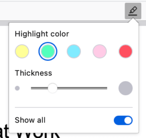 Screenshot of the Quillbot PDF editor highlighter tool options