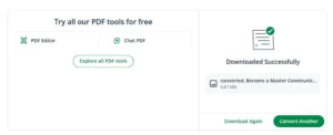 Screenshot of a successful PDF to JPG conversion from Quillbot's online PDF converter