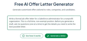 Screenshot of a prompt on Quillbot's AI offer letter generator