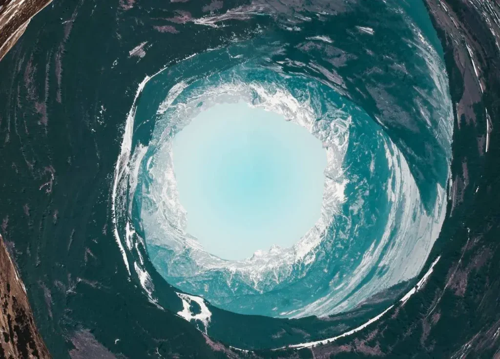 Spiral mountains and an opening showing sky