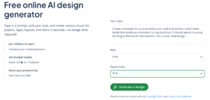 The user interface of Quillbot's AI design generator.
