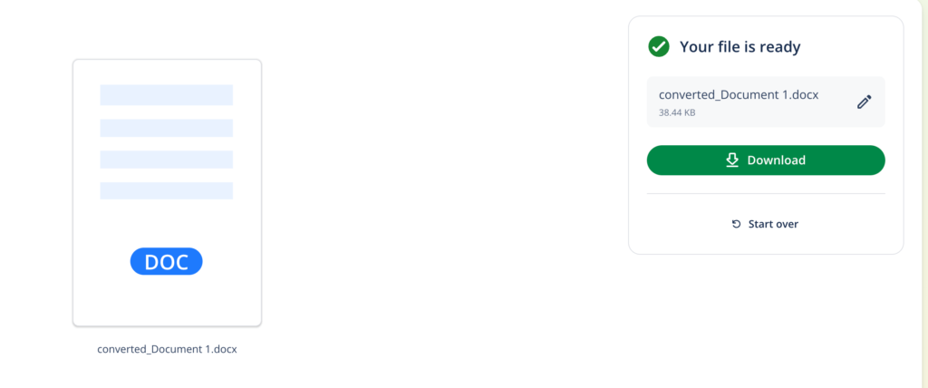 A screenshot of Quillbot's PDF converter and how to rename and download your converted document