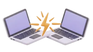 A digital collaboration emoji showing two computers united by a spark, created with Quillbot's emoji generator
