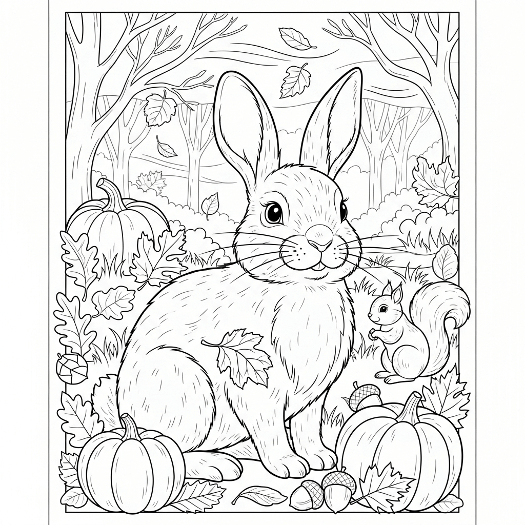 coloriage lapin automne