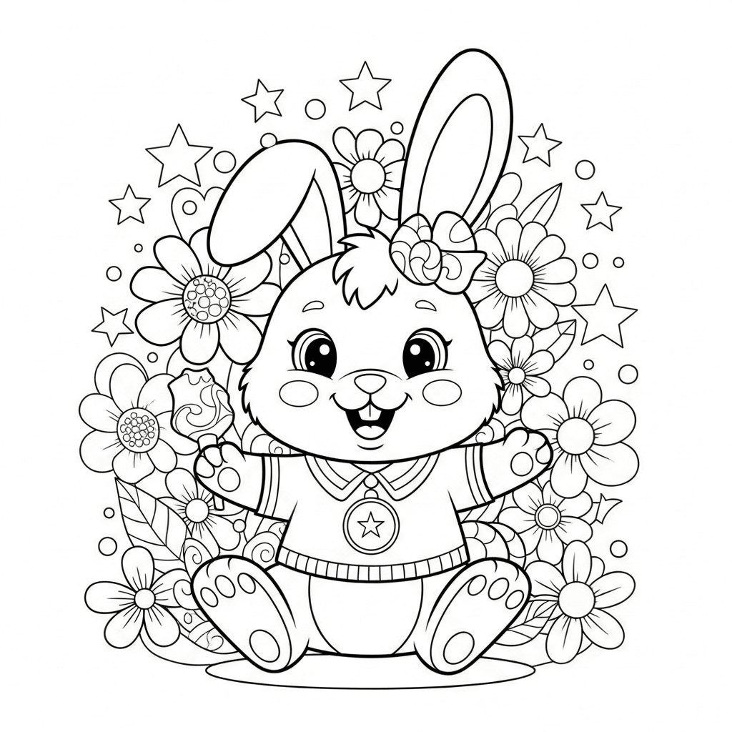coloriage lapin fleurs