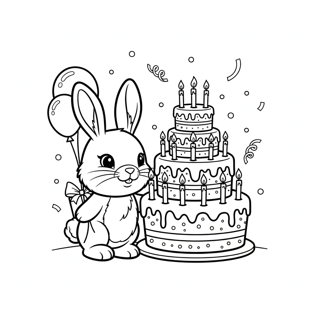 coloriage lapin gateau anniversaire