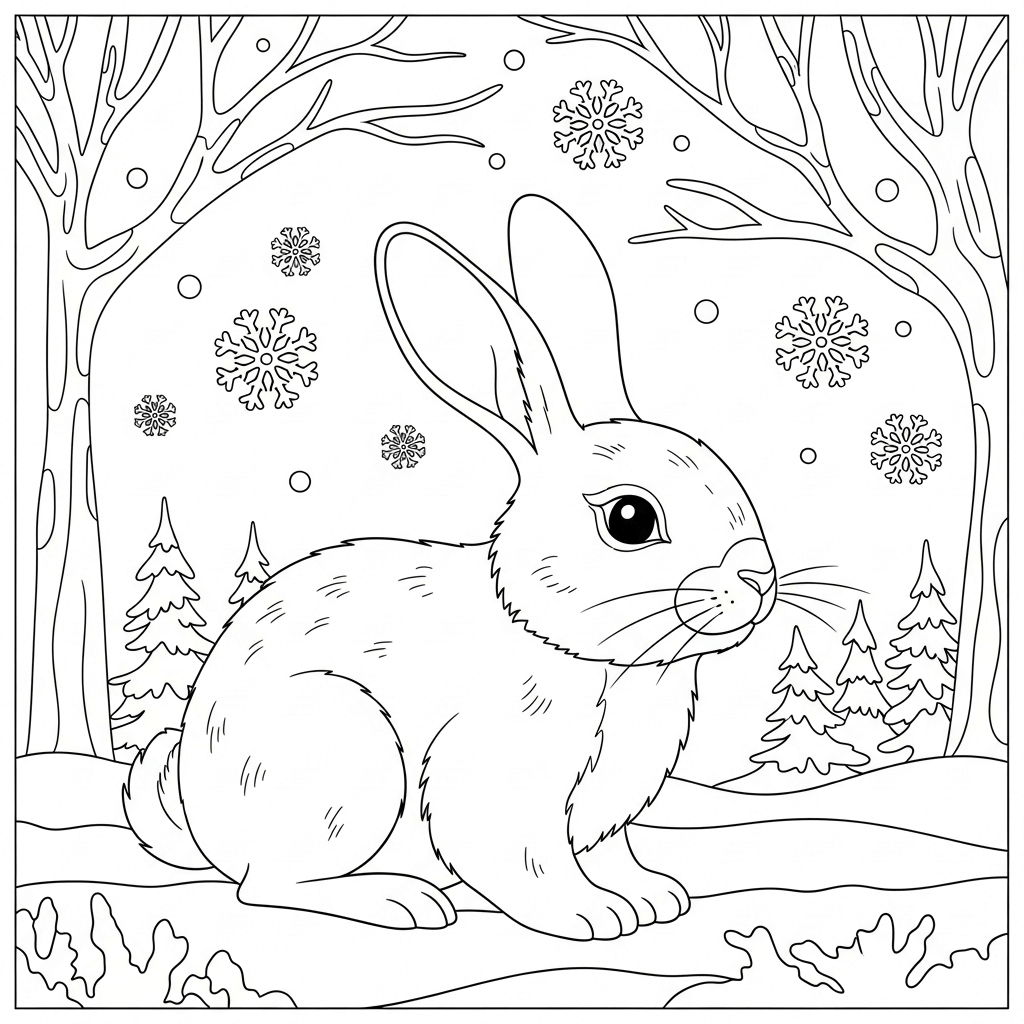 coloriage lapin hiver neige