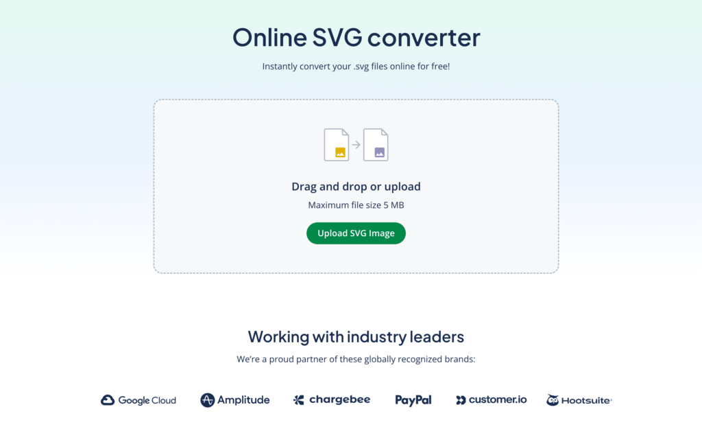 A screenshot of Quillbot's online SVG converter showing where to upload SVG images